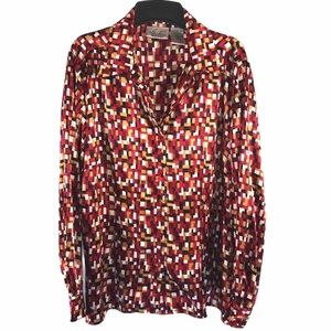 Vintage Satin Retro 90s Print Blouse, Size 14W/16W